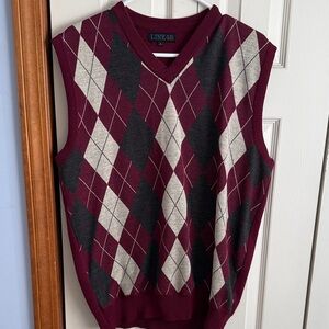 Argyle Sweater Vest in Burgundy and Gray